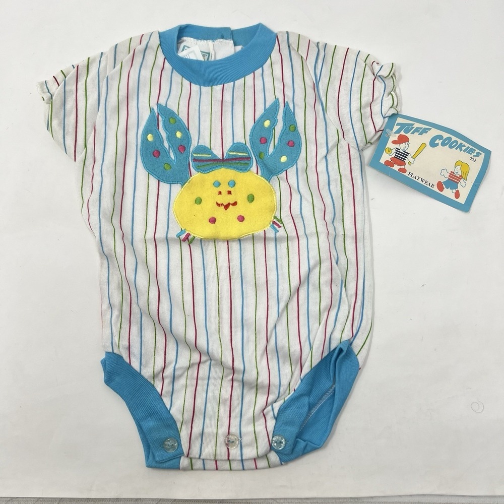 NWT Vintage 1990s Tuff Cookies Playwear Baby Boy Girls Bodysuit Crab 18 Months
